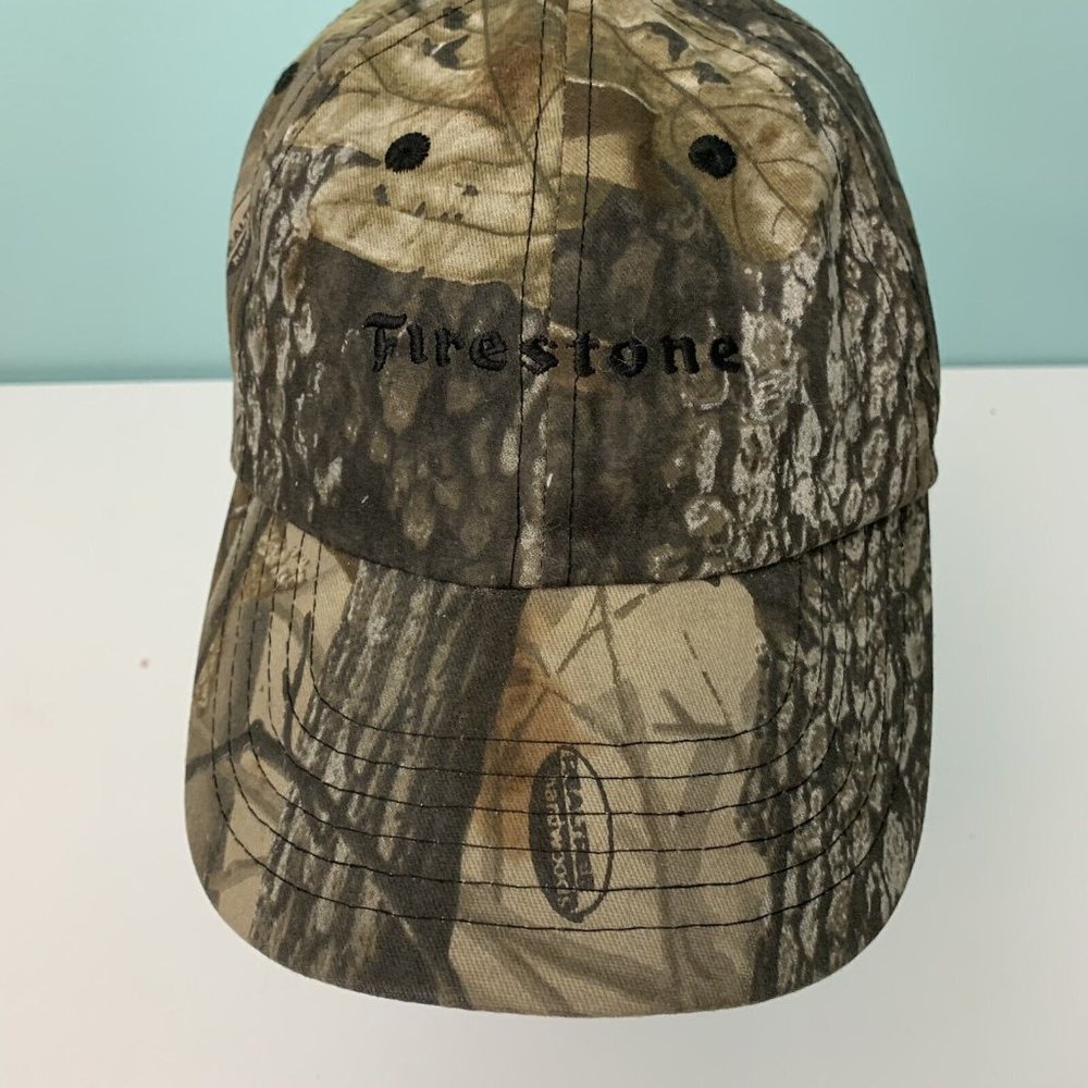 Firestone Tires Truckers Cap Hat Adjustable Strap Mesh SnapBack Camouflage EUC